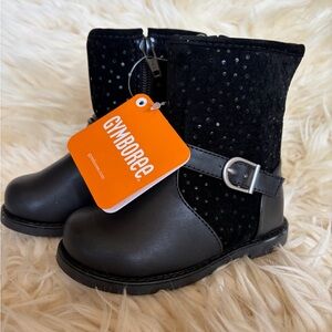 Gymboree Girls Black Dot Leather Suede Moto Boot Side Zip Toddler Size 4 NEW